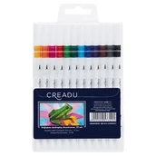 Kredki, ołówki, pastele i pisaki - Zestaw trójkątnych cienkopisów z podwójną końcówką, 12 sztuk, Creadu - miniaturka - grafika 1