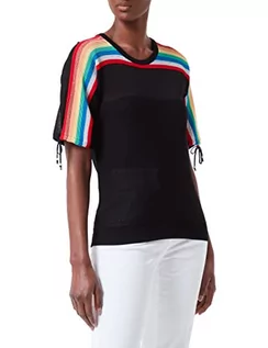 Swetry damskie - Love Moschino Bluza damska Inwith Pleated Stripes On Shoulders and Short Sleeves Adjustable by Laces. Sweter, czarny, 44 - grafika 1