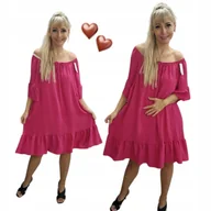 Sukienki - Sukienka Hiszpanka boho fuksja piękna rewelacyjna luźna wygodna 50 52 6xl - miniaturka - grafika 1