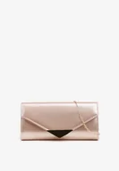 Torebki damskie - Szampańska Torebka Kopertówka z Łańcuszkiem Zdobiona Metaliczną Aplikacją Idalinna - miniaturka - grafika 1