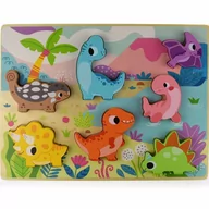 Układanki dla dzieci - Tooky Toy Drewniane Puzzle Zwierzątka Dinozaury Dopasuj Kształty - miniaturka - grafika 1
