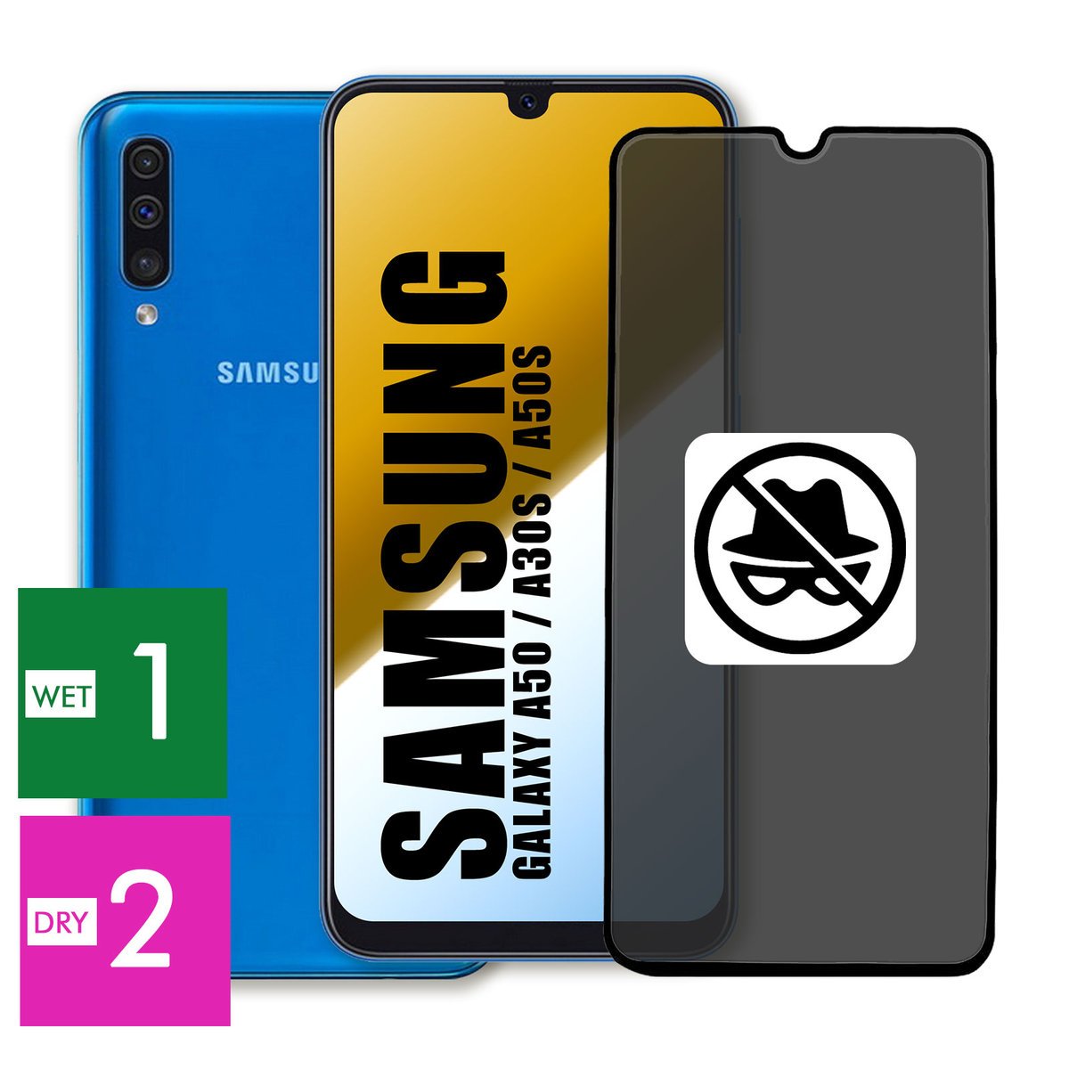 SZKŁO HARTOWANE DO SAMSUNG GALAXY A50 PRYWATYZUJĄCE ANTI-SPY CAŁY EKRAN 5D