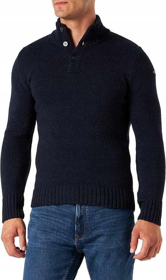 SCHOTT NYC GRANATOWY SWETER MĘSKI Z GOLFEM I GUZIKAMI Z WEŁNĄ XL 16FA