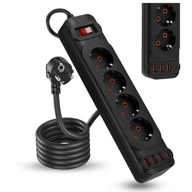 Przedłużacz Listwa Zasilająca Sieciowa 4 Gniazda 230V 5M 4x USB A Ładowarka