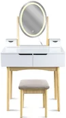 Toaletki - Biała toaletka z lustrem led i beżowym stołkiem M9-D97 - miniaturka - grafika 1