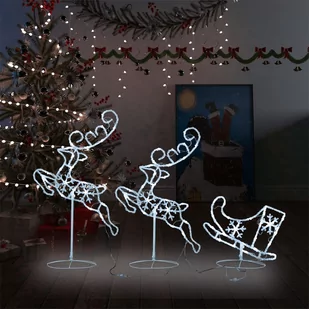vidaXL Lumarko Świąteczne, lecące renifery z saniami, akryl, 260x21x87 cm 328512 - Oświetlenie świąteczne - miniaturka - grafika 1