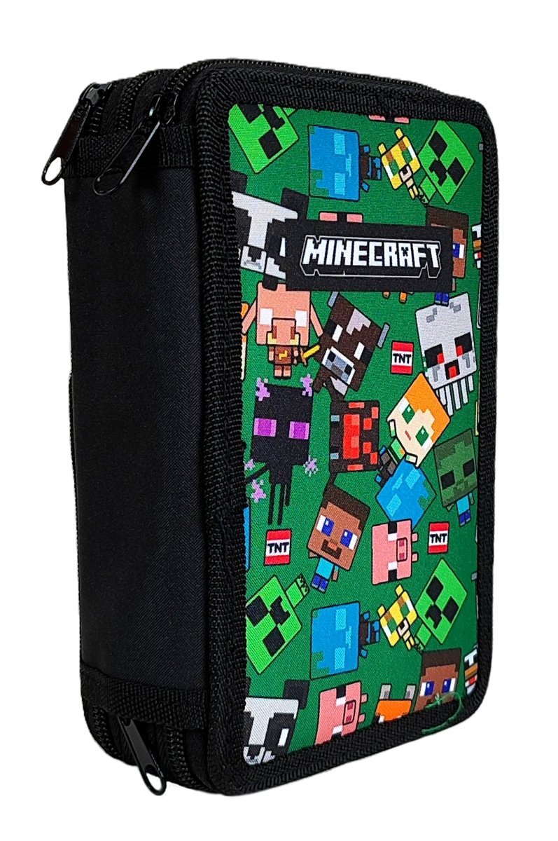 Zielony piórnik 3-komorowy z wyposażeniem - Minecraft Characters 20 x 13 x 6.5 cm