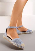 Espadryle damskie - Niebieskie Espadryle na Płaskiej Podeszwie z Ażurowym Zdobieniem Zapinane Wokół Kostki Vizimaia - miniaturka - grafika 1