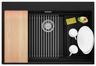 Zlewozmywak granitowy jednokomorowy + wkładka ociekowa gratis Oslo 80 Max Step Multilevel kolor Czarny. Baterie kuchenne i syfon do wyboru. Primagran - Zlewozmywaki - miniaturka - grafika 1