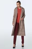 Płaszcze damskie - Dwurzędowy płaszcz z paskiem w beżową kratę - PL10 (kolor krata/beż, rozmiar 40) - miniaturka - grafika 1