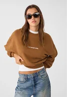 Bluzy damskie - Stradivarius Krótka bluza z nadrukiem  Ciemny wielbłądzi S - miniaturka - grafika 1