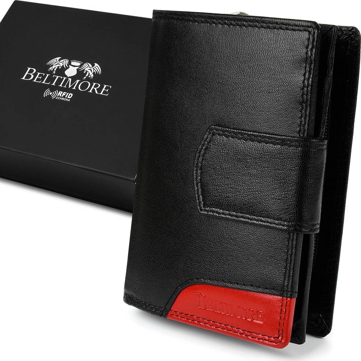 Beltimore Damski skórzany portfel duży pionowy RFiD czarny BELTIMORE 039