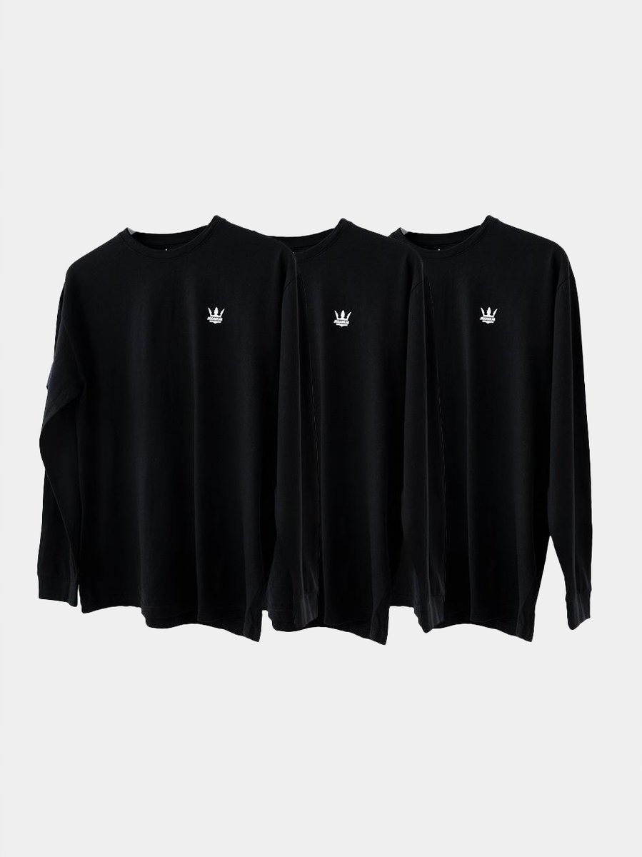 Zestaw 3 SZTUKI Koszulek Z Długim Rękawem LONGSLEEVE CZARNE Jigga KORONA L