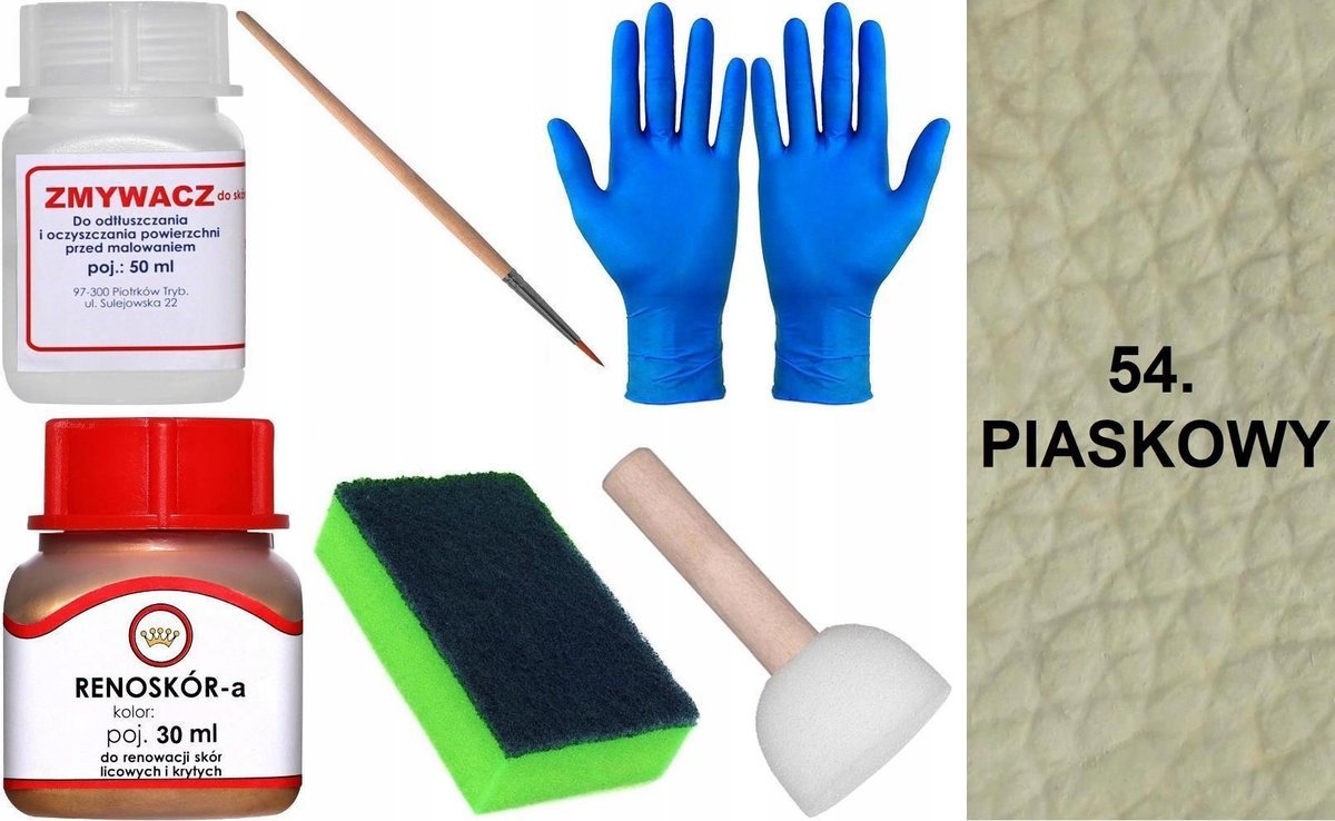 PIASKOWY 54 Renoskór ZESTAW DO RENOWACJI SKÓRY LICOWEJ Farba Zmywacz Pędzel