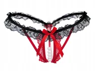 Majtki damskie - Koronkowe stringi z perełkami czerwono-czarne - miniaturka - grafika 1