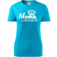 Koszulki i topy damskie - Damska Koszulka na Dzień Mamy Mama bo królowa jest tylko jedna na Prezent turkusowy XXL - miniaturka - grafika 1