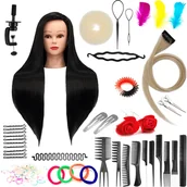 Główki treningowe - Zestaw główka treningowa Ilsa 60 Black, włos syntetyczny + 80 akcesoriów + uchwyt, fryzjerska do czesania, głowa do ćwiczeń - miniaturka - grafika 1
