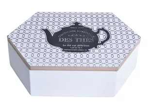 Pudełko na herbatę z imbrykiem, 4 przegródki, biało-czarne, 24x16,5x7 cm - Pojemniki kuchenne - miniaturka - grafika 1