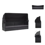 Sofy i kanapy - vidaXL Sofa rozkładana na zewnątrz z dachem z czarnego rattanu - Leżaki - miniaturka - grafika 1