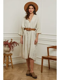 Plume Lniana sukienka "Dyana" w kolorze beżowym - Sukienki - miniaturka - grafika 1