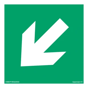 AE006 KIERUNEK DROGI EWAKUACYJNEJ, PS - PŁYTA PCV 1MM FOTOLUMINESCENCYJNA; (200X200MM) - Systemy ekspozycyjne i znaki informacyjne - miniaturka - grafika 1