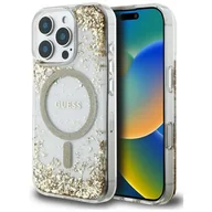 Etui i futerały do telefonów - Etui GUESS HC Resin Bottom Glitter MagSafe do Apple iPhone 16 Pro Złoty - miniaturka - grafika 1