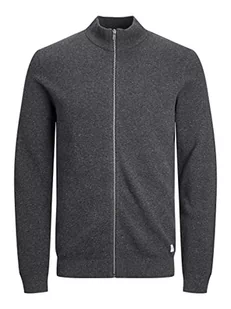 Bestseller A/S Męski kardigan JJEHILL Knit Turtle Zip NOOS kardigan z dzianiny, ciemny szary melanż, M, ciemnoszary melanż, M - Swetry męskie - miniaturka - grafika 1