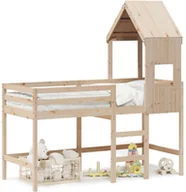 Łóżka dla dzieci i młodzieży - Łóżko na antresoli, z drabiną i dachem, 90x190 cm, sosna - miniaturka - grafika 1