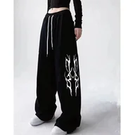 Spodnie sportowe damskie - Spodnie dresowe damskie z nadrukiem - Czarny - miniaturka - grafika 1