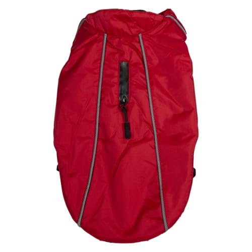 JACK AND VANILLA, Elegancki płaszcz dla małego psa, ochrona przed zimnem i warunkami atmosferycznymi, trwała tkanina, zamek błyskawiczny, paski odblaskowe, rozmiar 60 cm, kolor czerwony, model
