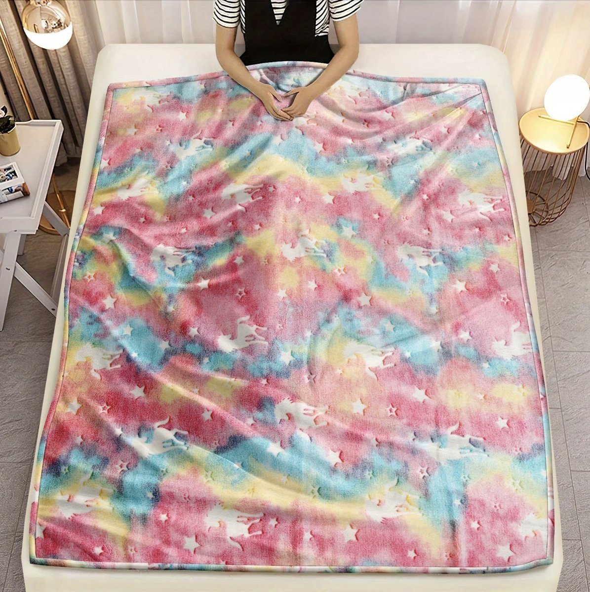 KOC ŚWIECĄCY W CIEMNOŚCI 150X200 MIĘKKI DLA DZIECI DZIECIĘCY JEDNOROŻEC