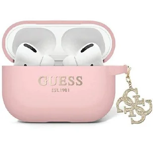 Guess GUAP2LECG4P AirPods Pro 2 cover różowy/pink Liquid Silicone Glitter Triangle Charm - Akcesoria do słuchawek - miniaturka - grafika 1
