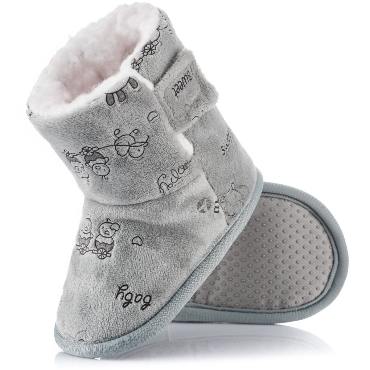 Szare Kapcie, Buciki Zapinane Na Rzep Abs - 25/26