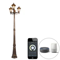 Lampy ogrodowe - QAZQA Inteligentna latarnia zewnętrzna złota 3-punktowa z WiFi ST64 - New Haven - miniaturka - grafika 1