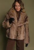 Kurtki damskie - Jasnobrązowa Oversizowa Kurtka Futerko z Szerokim Kołnierzem Lenelle - miniaturka - grafika 1