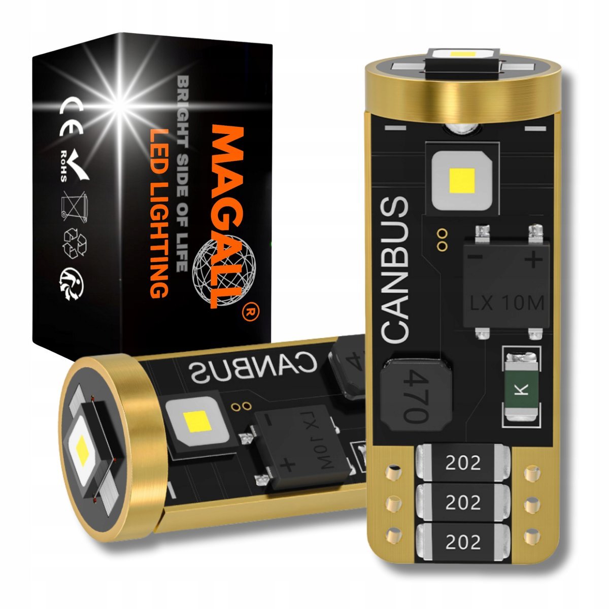 ŻARÓWKI W5W LED T10 MAGALL M1 6000K 300LM 12V 2.5W CANBUS 3×SMD 2 SZTUKI