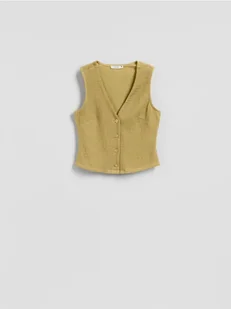 Reserved - Kamizelka ze strukturalnej dzianiny - oliwkowy - Marynarki i żakiety damskie - miniaturka - grafika 1