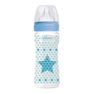Chicco Butelka WellBeing 250 ml Boy Smoczek Silikonowy 2m+ Butelka WellBeing 250 ml Boy - Butelki dla niemowląt - miniaturka - grafika 1