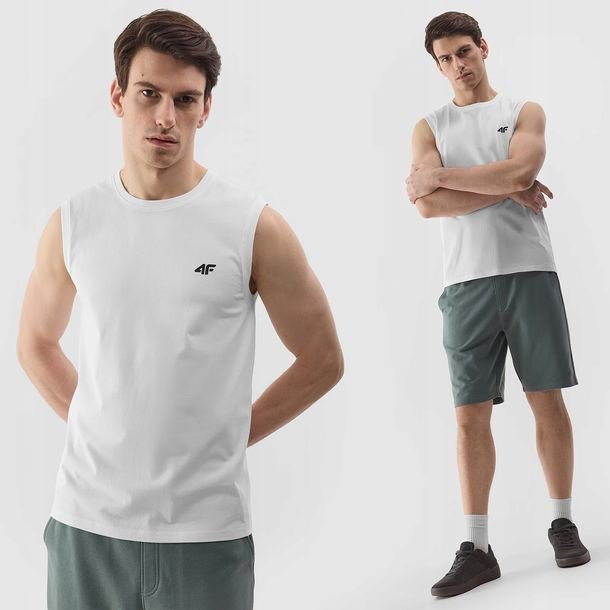 Koszulka Męska 4F T-shirt na ramiączkach Sport BASIC Biały Podkoszulek 3XL