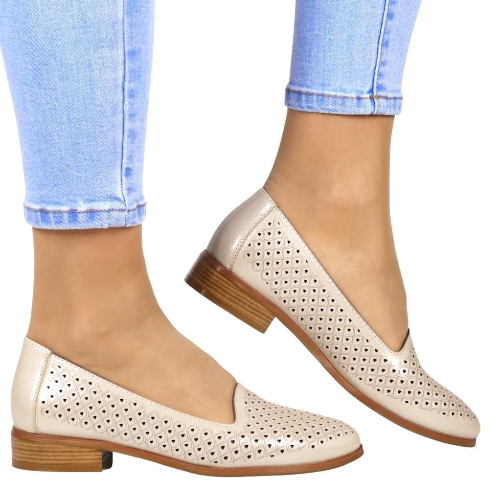 Damskie Półbuty Ażurowe Na Płaskiej Podeszwie Mokasyny Potocki 12613 Złote