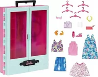 Figurki dla dzieci - BARBIE SZAFA NA UBRANKA + ubranka dla lalki Barbie + akcesoria - miniaturka - grafika 1