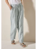 Spodnie damskie - Cecil Lniane spodnie w kolorze miętowo-białym - miniaturka - grafika 1