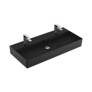 Villeroy & Boch Memento 2.0 Umywalka wisząca lub nablatowa 100x47 cm podwójna z przelewem czarna Pure Black z powłoką CeramicPlus 4A221LR7 - Umywalki - miniaturka - grafika 1