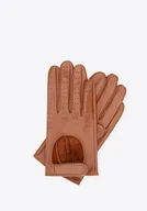 Rękawiczki - Damskie rękawiczki samochodowe skórzane brązowe - miniaturka - grafika 1