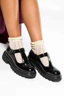 Półbuty damskie - Czarne półbuty damskie lakierowane na bieżnikowanej platformie Casu JW24X9-B - miniaturka - grafika 1