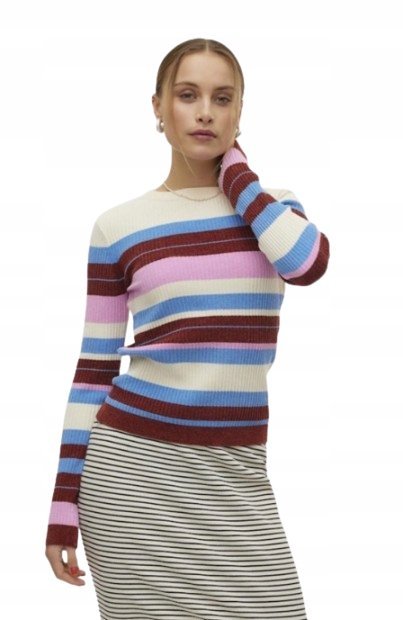 VERO MODA SWETER DAMSKI KOLOROWY W PASKI CASUAL XS JSE