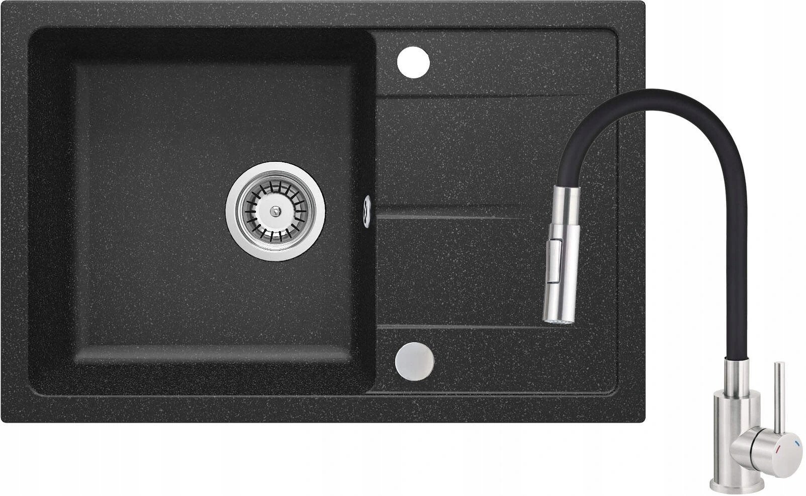 DEANTE ZRDG2113 Set: zlew granitowy zrd 2113 grafit + z giętą wylewką boc b740 stal-cza + osprzęt space-saver nero