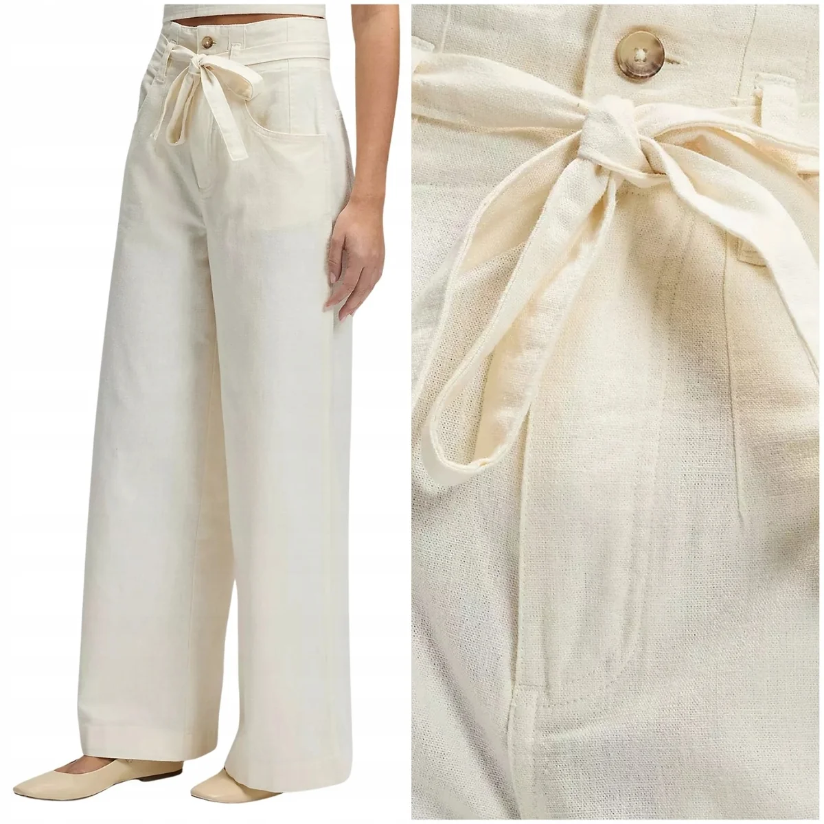 Lee Pleated Trouser szerokie białe damskie spodnie lniane palazzo W24 L31