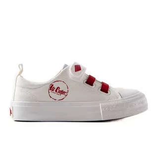 Buty dla dziewczynek - Biało-czerwone trampki dziecięce Lee Cooper białe - grafika 1