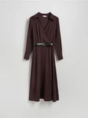 Sukienki - Reserved - Sukienka z paskiem - ciemnobrązowy - miniaturka - grafika 1